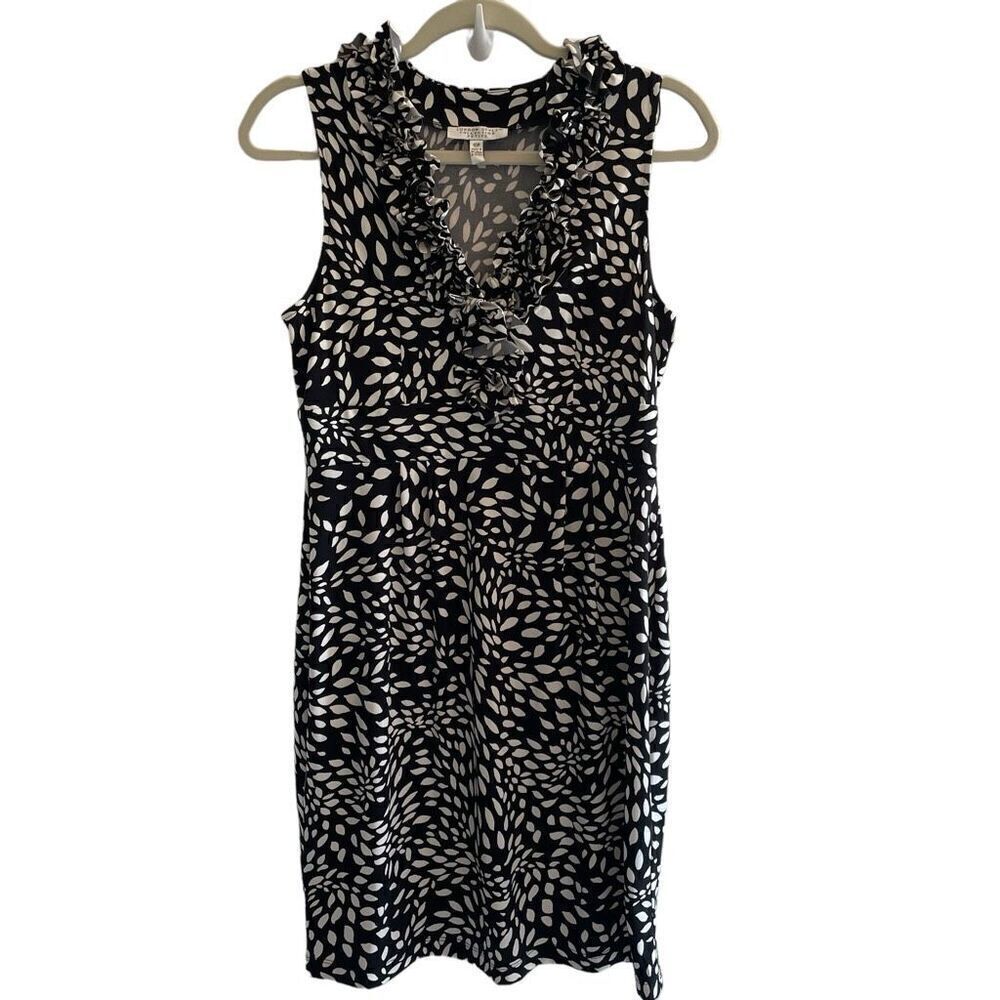 New London Style Black White Short Mini Dress Women’s Sz 10P 10 Petite 8 Medium